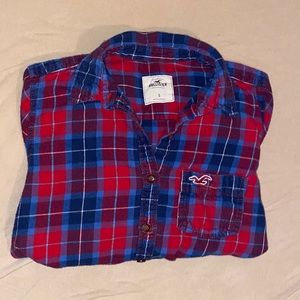 Hollister Blue & Red Flannel Button Down Shirt
